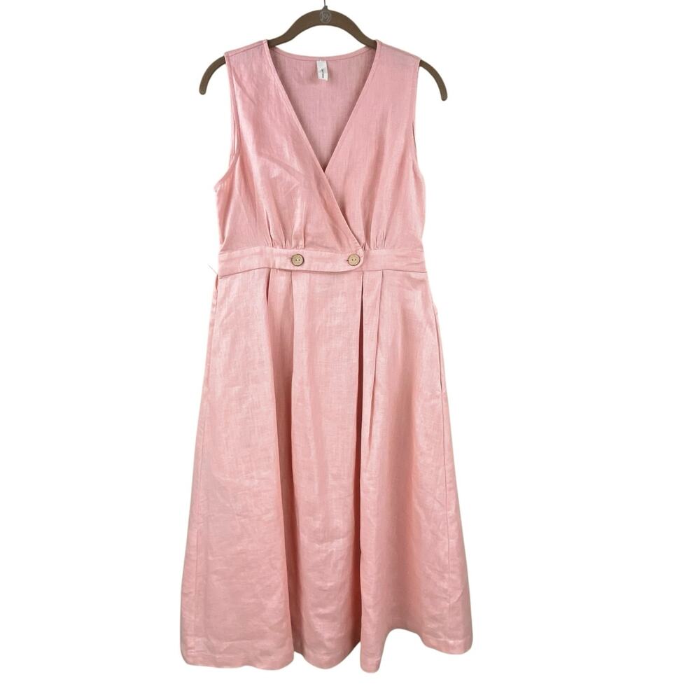 Grae Cove 100% Linen Midi Dress Size S Pink Sleeveless Summer Wedding